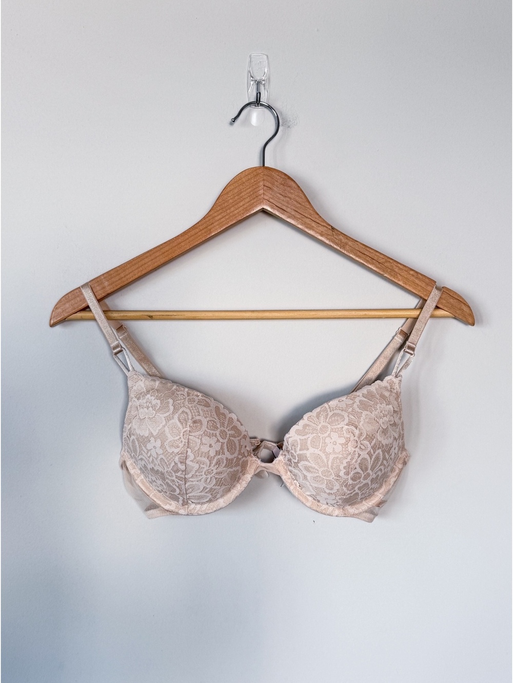 Victoria Secret Nude Tan Push Up Bra Lace Floral 34C
